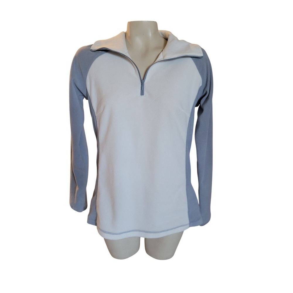 Columbia Womens M White & Light Blue 1/4 Zip Fleece‎ Pullover Top lightweight